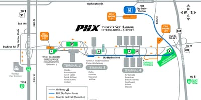 Phoenix alþjóðaflugvöllur kort